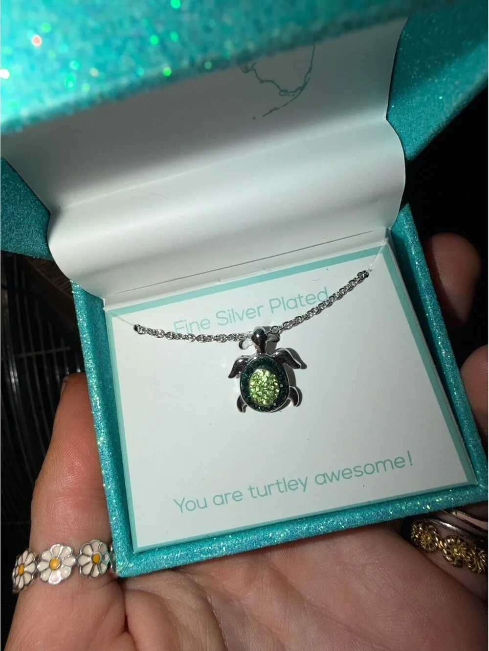 Florida Friends Sterling Silver Green Turtle Necklace
